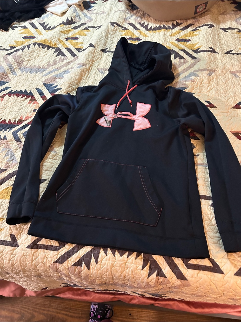 Under Armour Black Hoodie with Pink Logo and Drawstrings